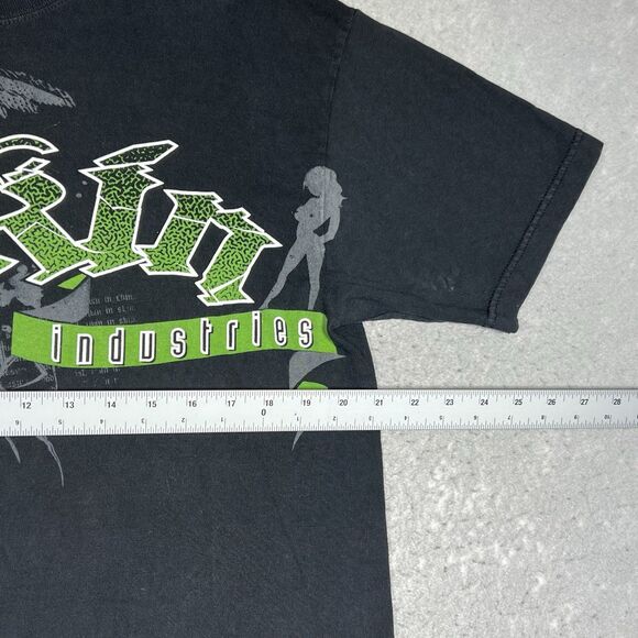 VTG Skin Industries Shirt Men’s Large Black Y2K Gothic BaGrunge AOP Double-Sided - Picture 4 of 10